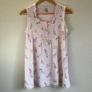 Secret Treasures Sleepwear Nightgown Pink Floral Smocked Button Front M 8 10